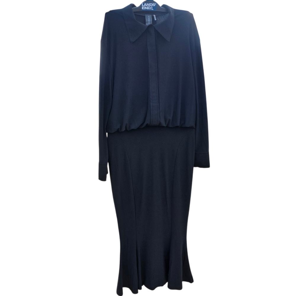 Norma Kamali Boyfriend Shirt Fishtail Midi Dress- Small